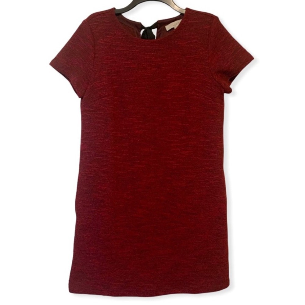 Loft Textured Dress Tie Back Neck Red Burgundy 8